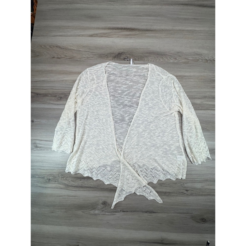 Kaktus Womens XXL Cream Open Knit Tie Front Cardigan Pointelle Lace Trim‎ Shrug